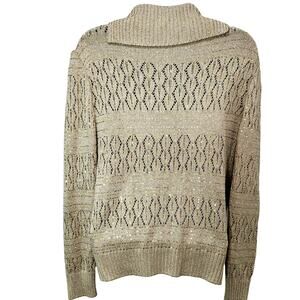 ST JOHN Size‎ 2 Sweater Gold Beige Metallic Sparkle Top Cowl Neck Holiday   #790